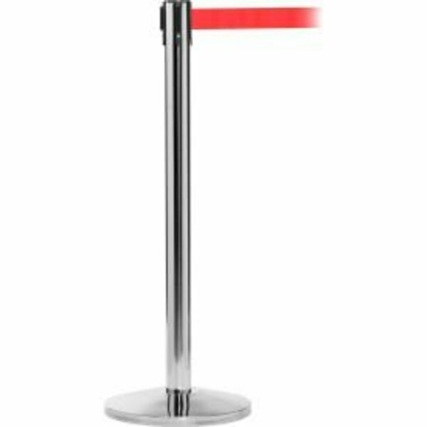 Global Equipment GEC&#153; Retractable Belt Barrier, 40" Stainless Steel Post, 10' Red Belt GLOBAL-QM550PS-RD100